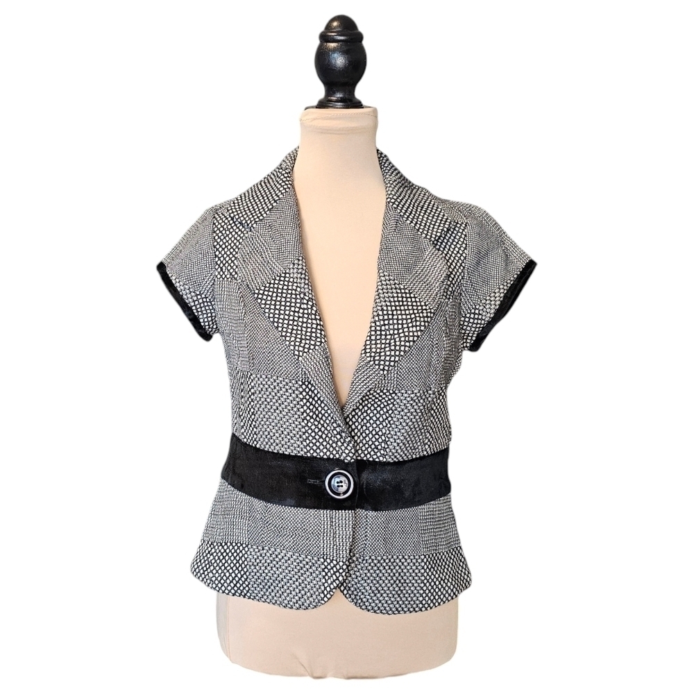 Franco Mirabelli Black and White Wool Button Up Blazer Top Sz 4
